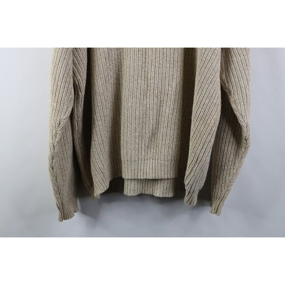 Vtg Eddie Bauer Mens XL Blank Cotton Ribbed Knit Henley Sweater Oatmeal Brown - Picture 9 of 9